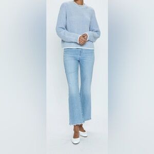 Pistola Ren is a wear-all-day knit sweater in a soft blue yarn.